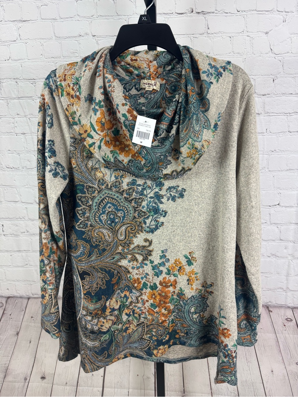 NWT One World Paisley Floral Cowl Neck Knit Tunic Top - Size Medium